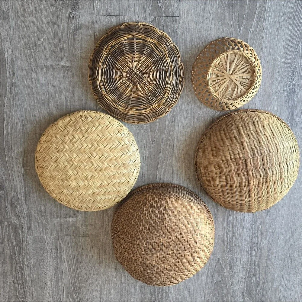 Lot Of 5 Wicker Rattan Basket Decor Boho Vintage Decor Wall / Storage - Picture 3 of 13